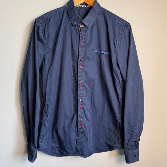 Coofandy Mens Casual Dress Shirt Navy Paisley Flip Cuffs Size Medium Preppy - Picture 1 of 16